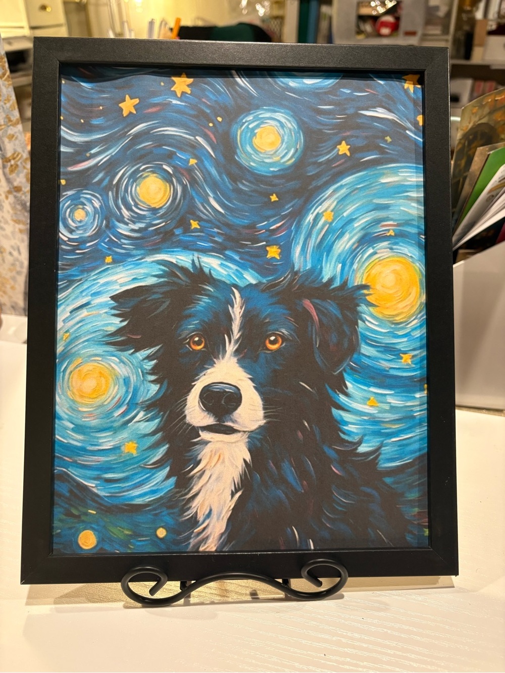 Border Collie Dog Starry Night Framed 8x10 Art Print Framed